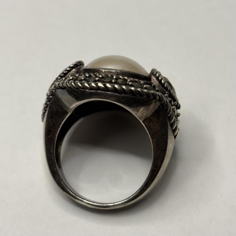 Vtg 90s sterling mother of pearl & Marcasite ring size 7 - Picture 2 of 6